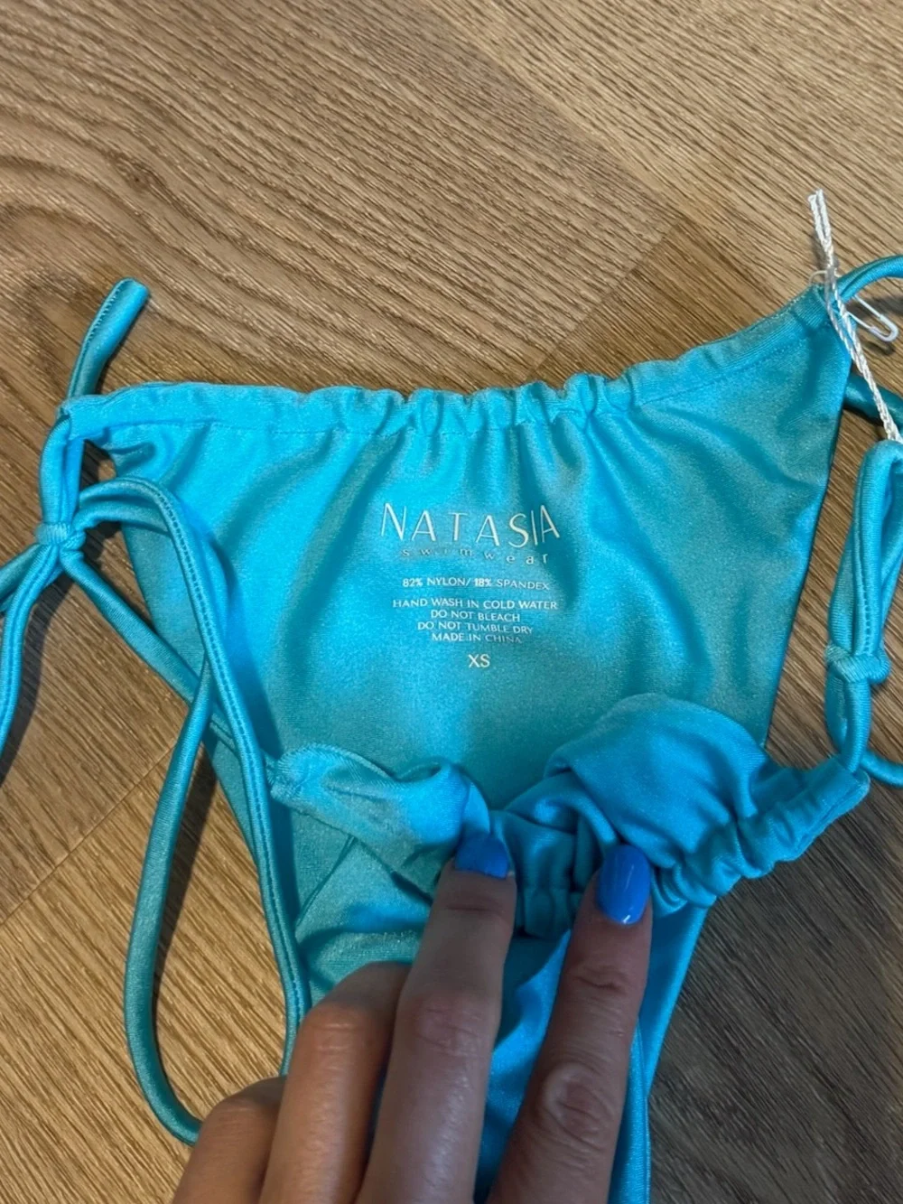 NWT Natasia Swim “Cala” Turquoise Tie-Side Triangle Bikini
